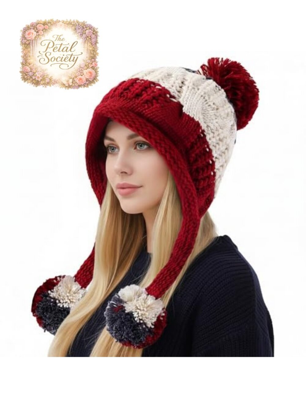 Women Winter Sherpa Knit Beanie Hat Fleece Lined Ear Flaps